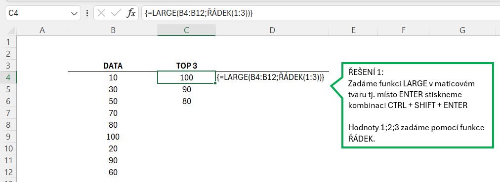 Excel - funkce LARGE