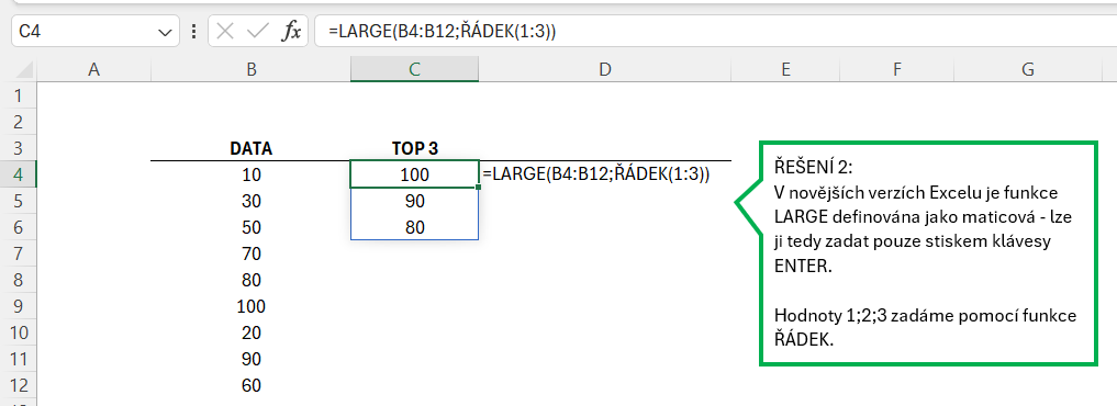 Excel - funkce LARGE