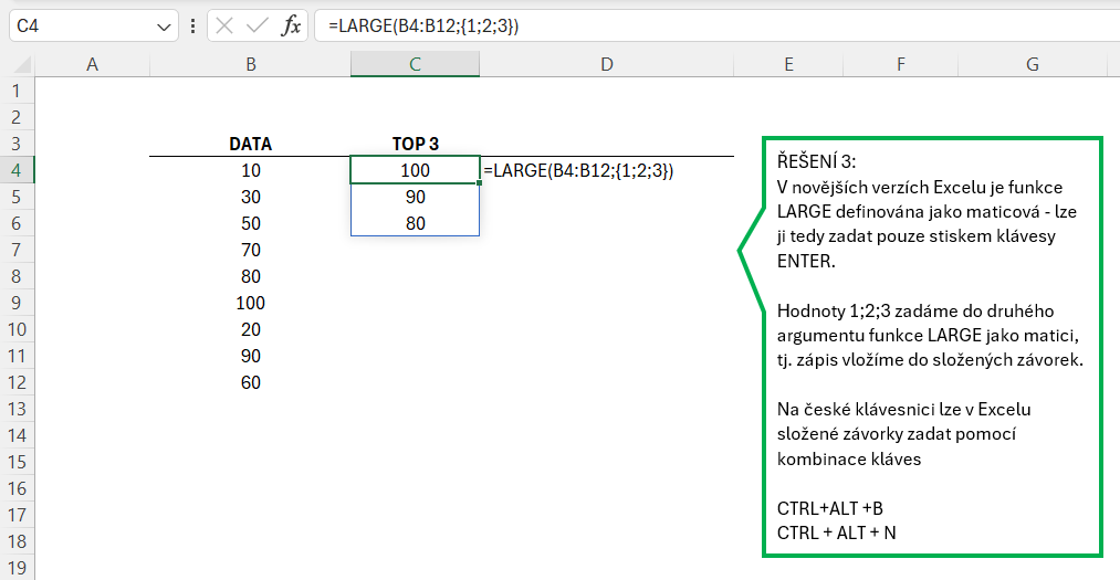 Excel - funkce LARGE