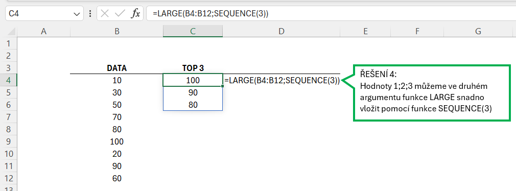 Excel - funkce LARGE