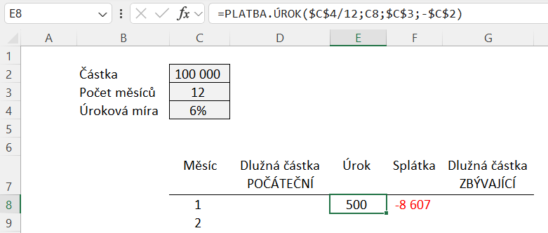 Splátkový kalendář - krok 2